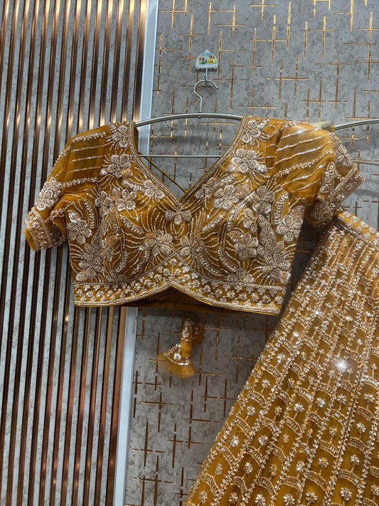 Yellow haldi Net Crop Top Ready to wear Lehenga