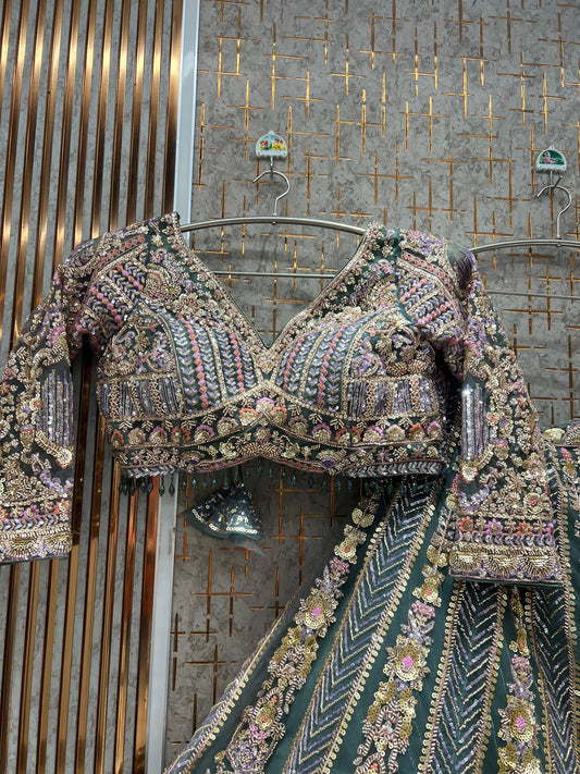 Green Ready to wear Crop top Lehenga