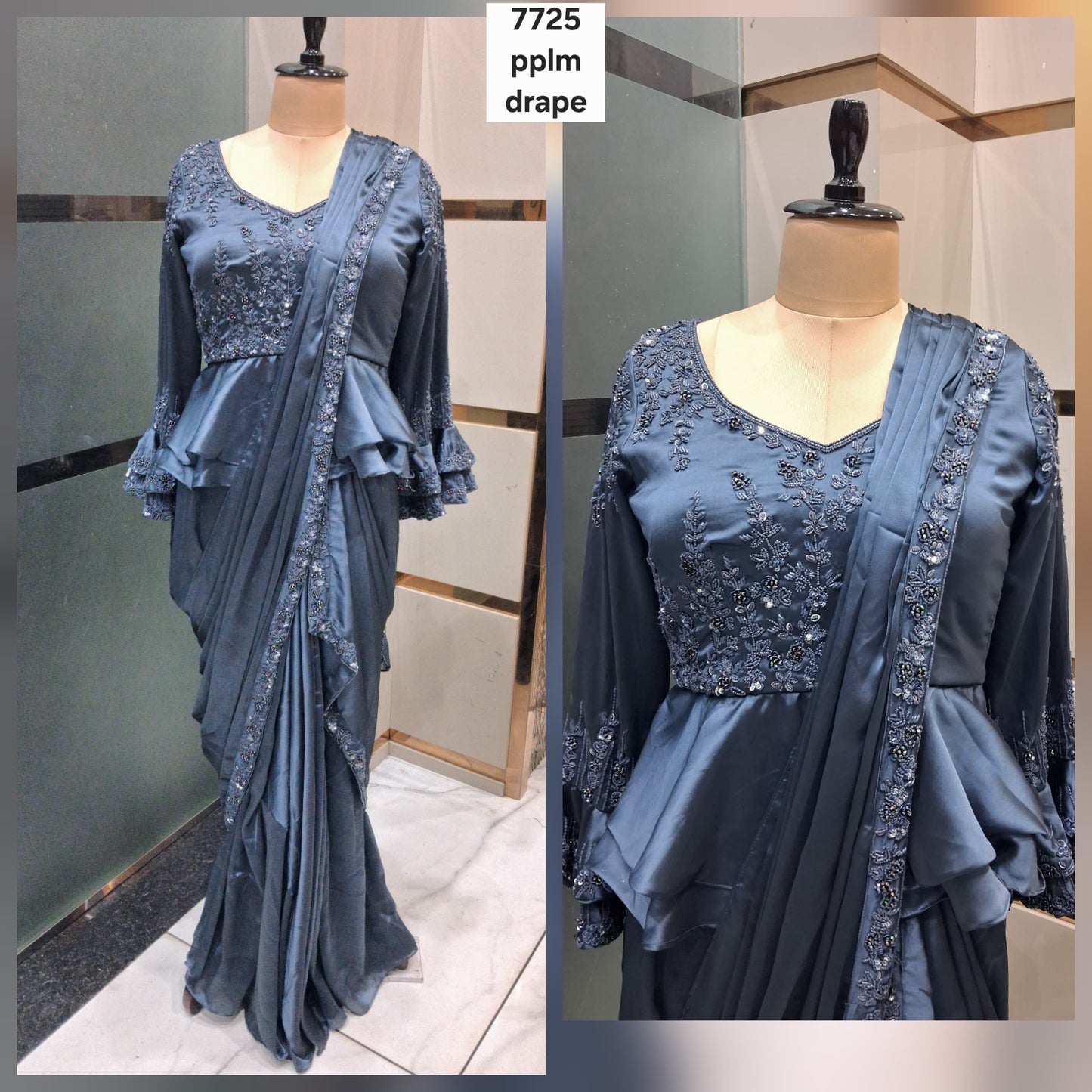 Blue drape saree dress