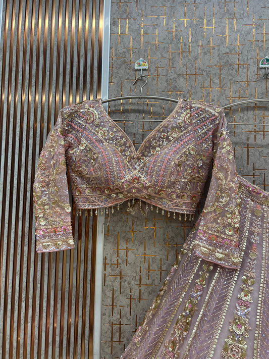 Baby pink Ready to wear Crop top Lehenga