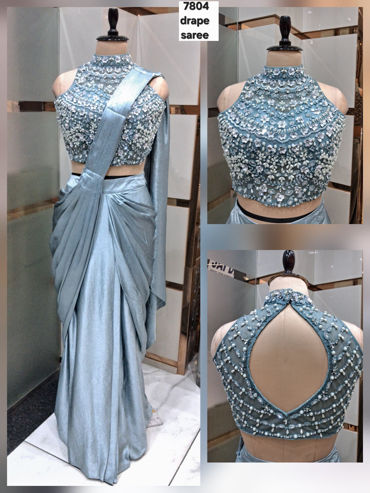 Blue drape saree dress