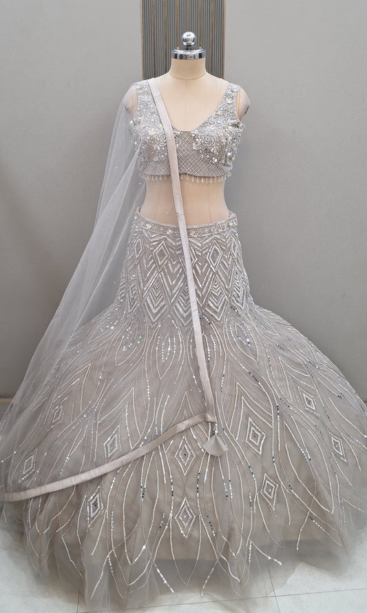 Purple fish cut Crop Top Lehenga