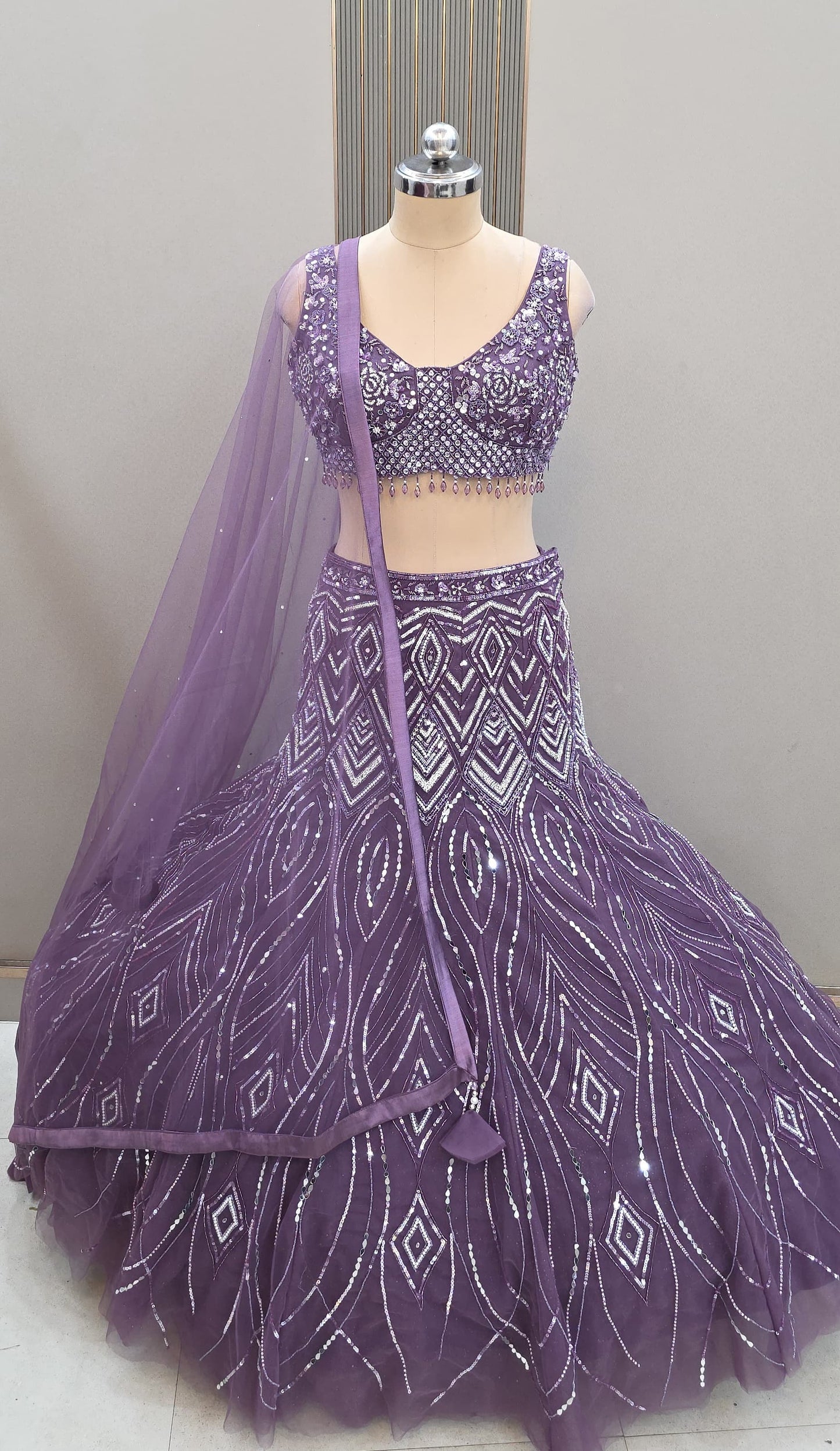 Golden beige fish cut Crop Top Lehenga