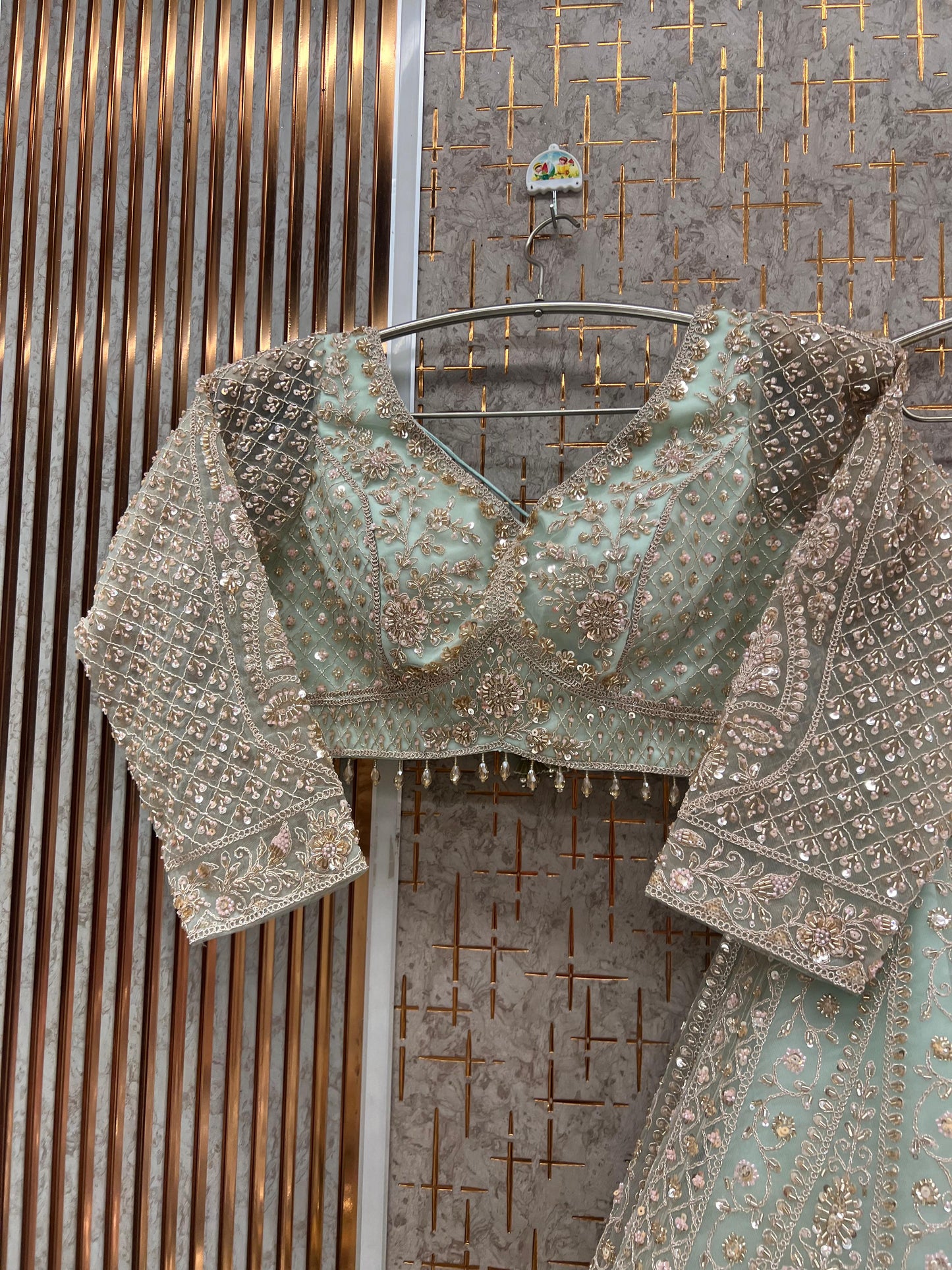 Heavy beige golden Net crop top Lehenga - Shopping World