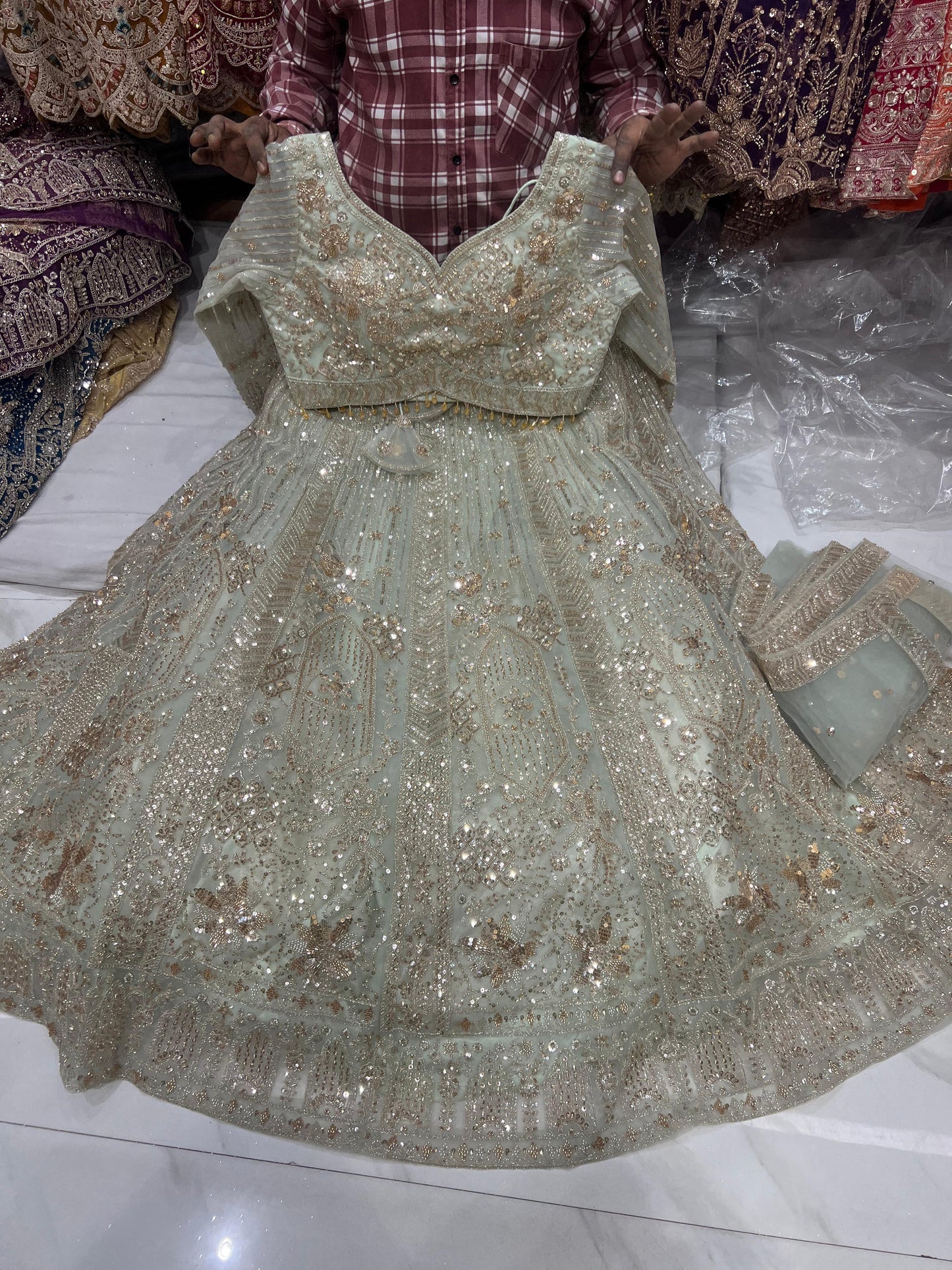 Pista Net crop top Lehenga - Shopping World