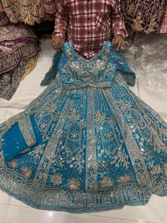 Pista Net crop top Lehenga - Shopping World