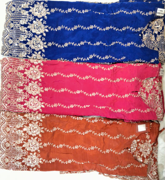 Hot pink blue orange drape saree dress