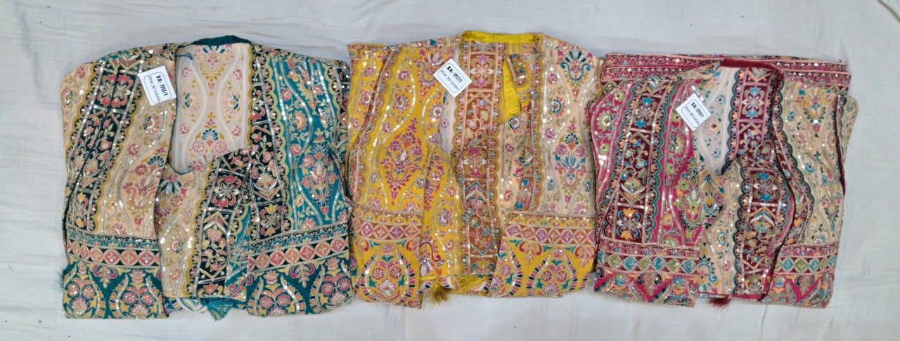 Yellow Haldi mehendi Light blue Hot pink drape saree dress