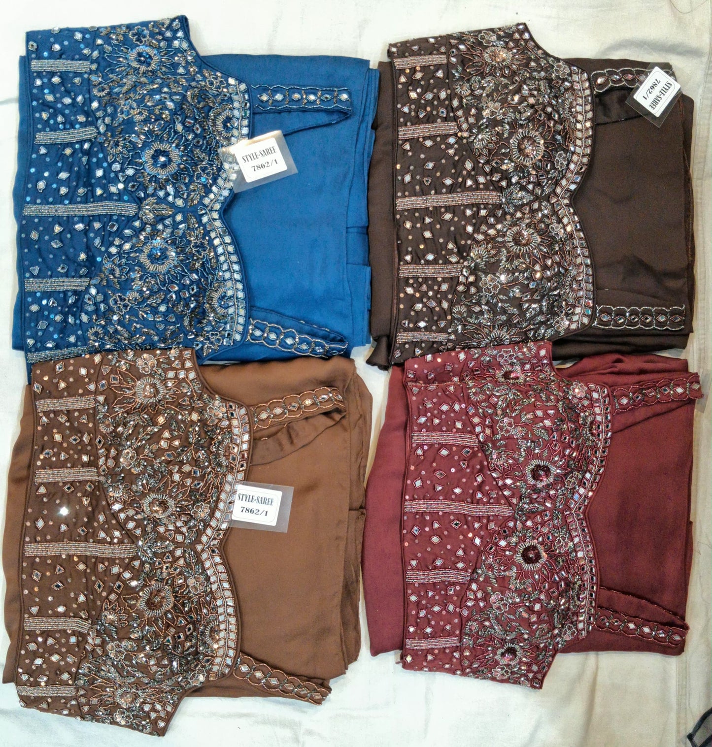 Maroon Light blue Brown drape saree dress