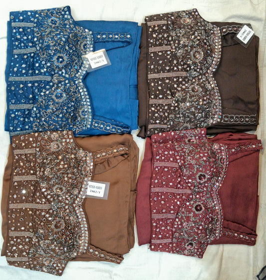 Maroon Light blue Brown drape saree dress