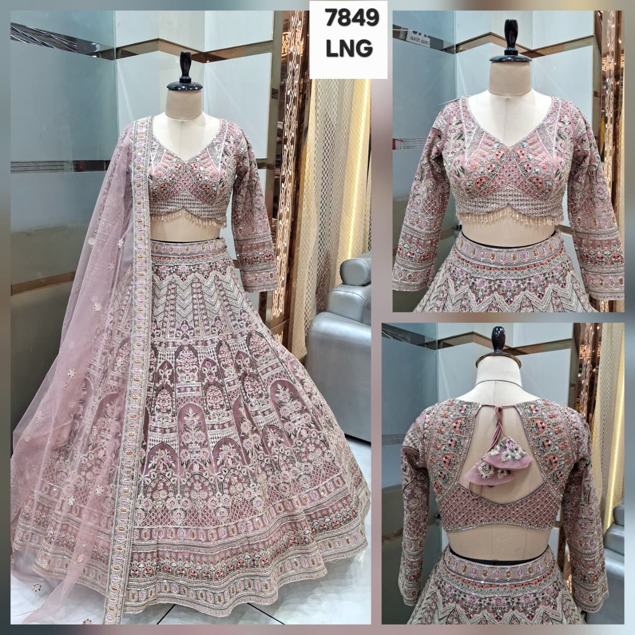 Beige pink Crop Top lehenga