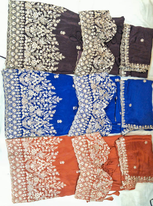 Rust orange Navy blue purple drape saree dress