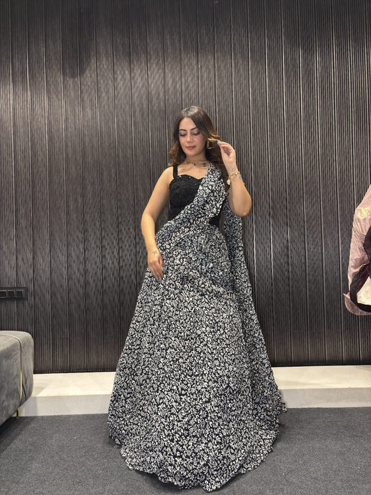 Black Crop Top Lehenga