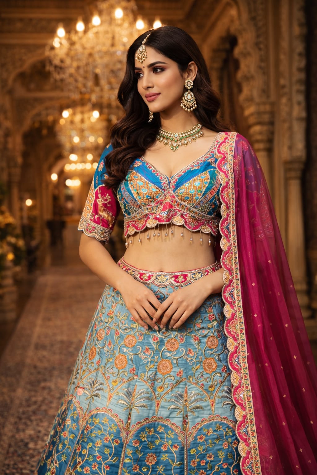 Grey Crop Top Lehenga