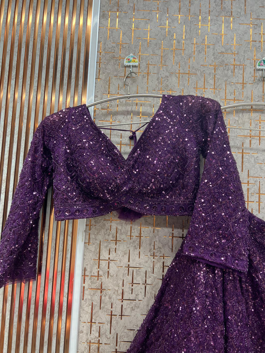 Wine Monotone Crop Top Lehenga