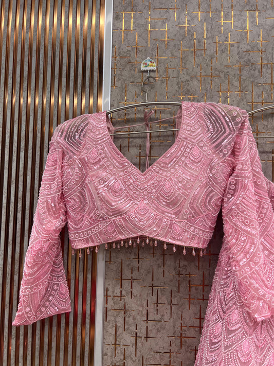 Pink Monotone Crop Top Lehenga