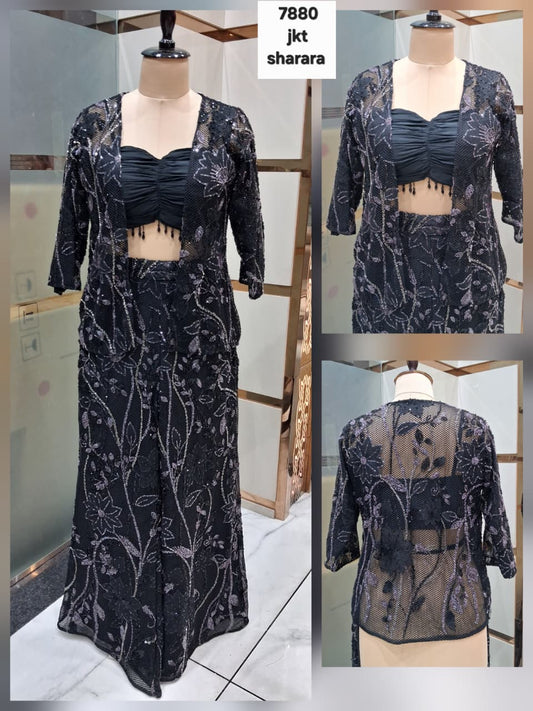 Black Jacket Sharara Lehenga dress