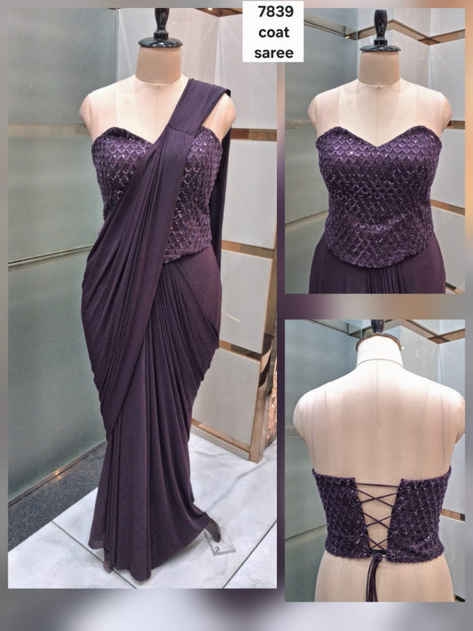 Purple Black Orange drape saree dress