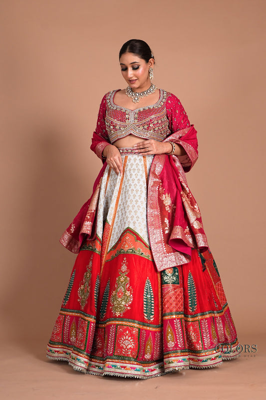 White Pink Crop top Lehenga