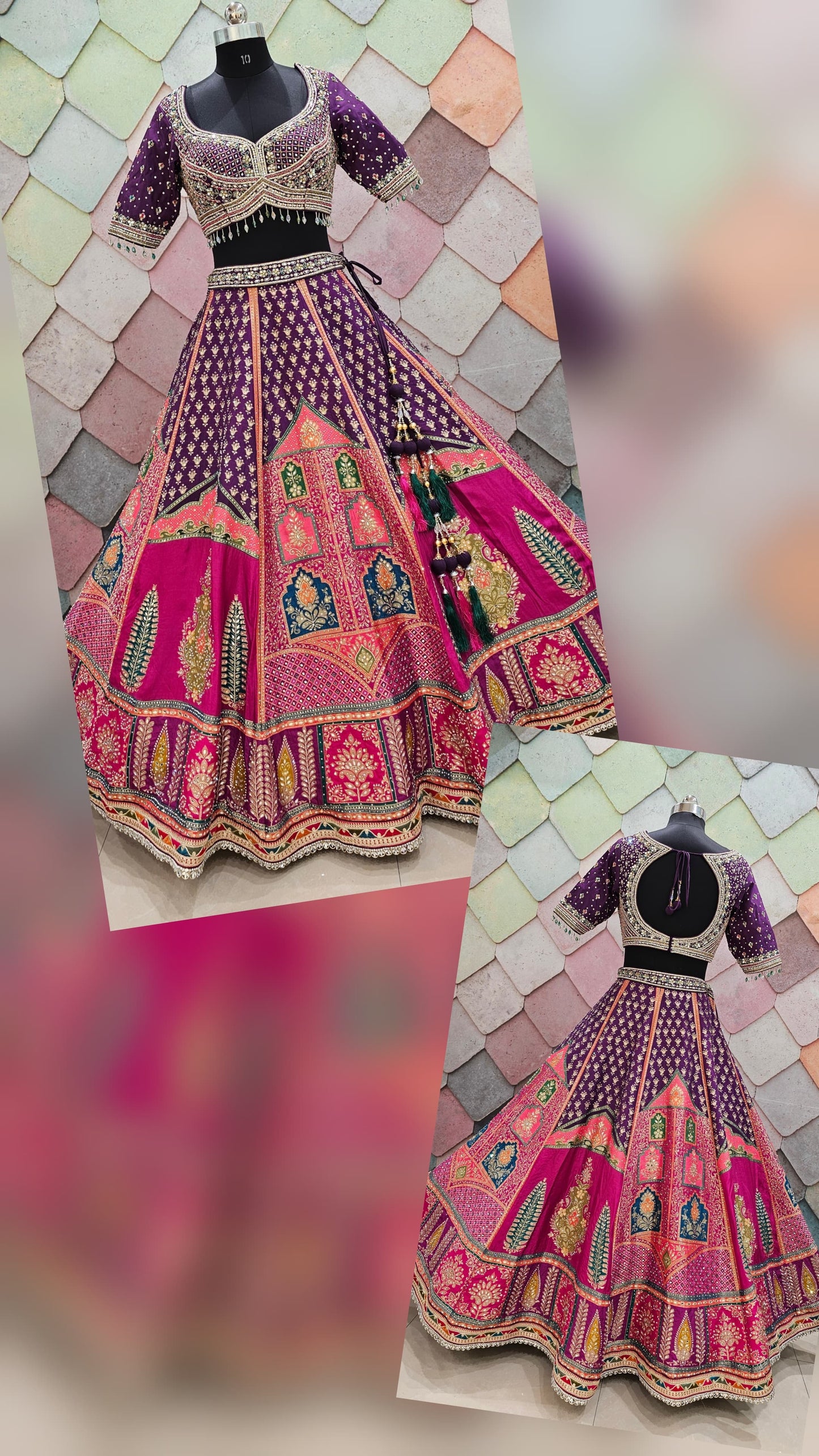 White Pink Crop top Lehenga