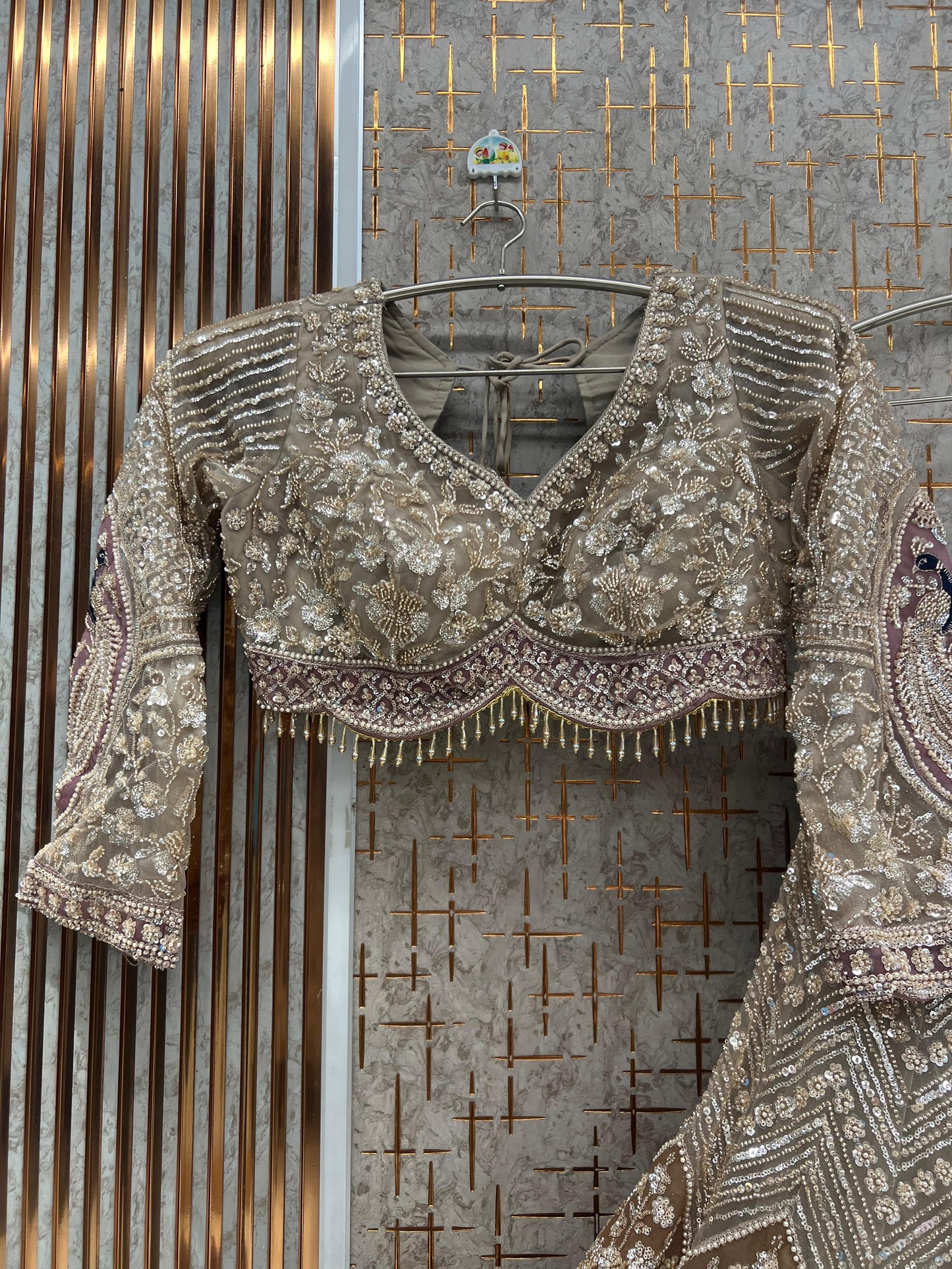 Beige golden Peacock Crop Top Lehenga