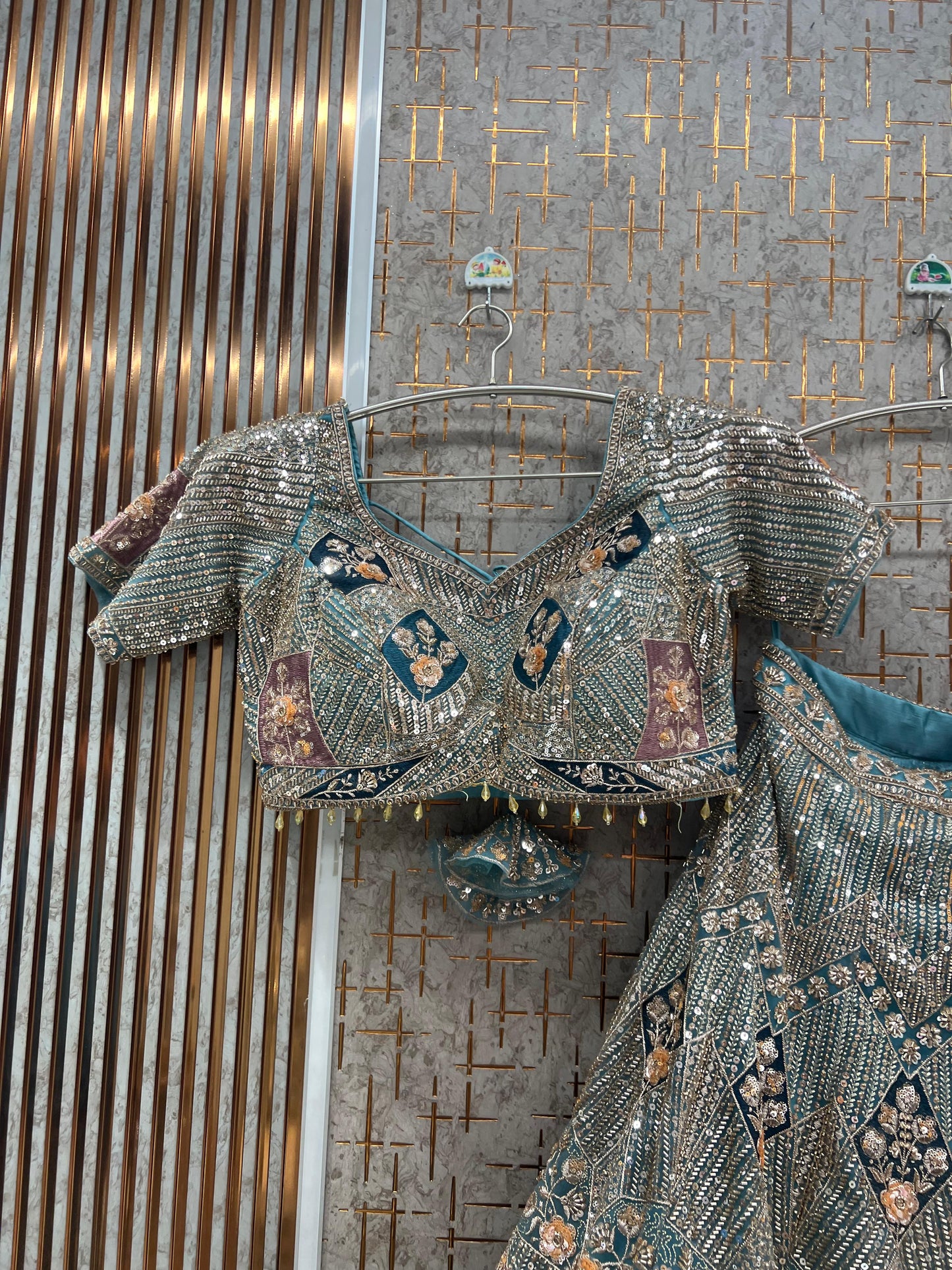 Lovely beige golden Crop Top Lehenga