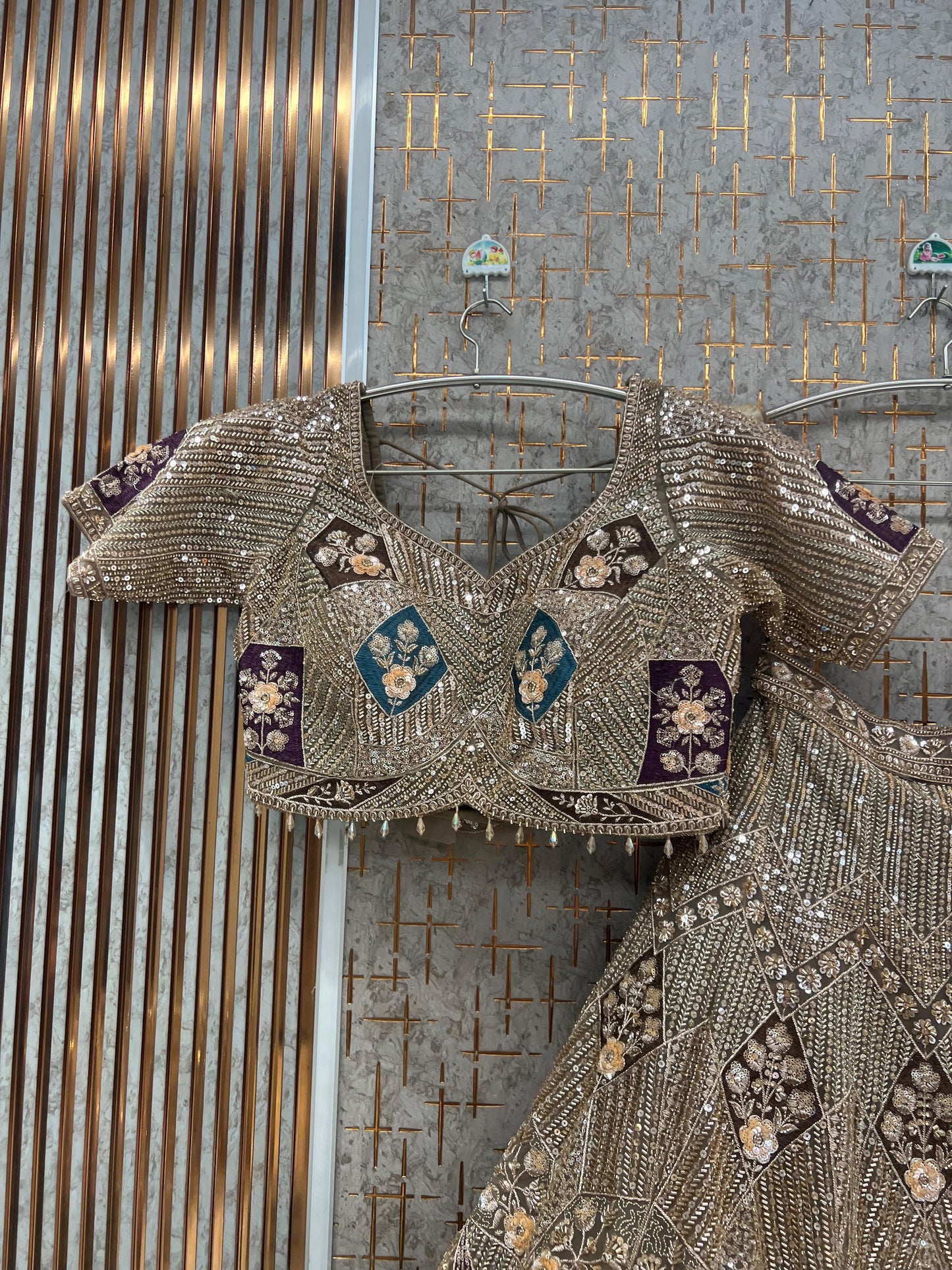 Lovely beige lavender pink Crop Top Lehenga