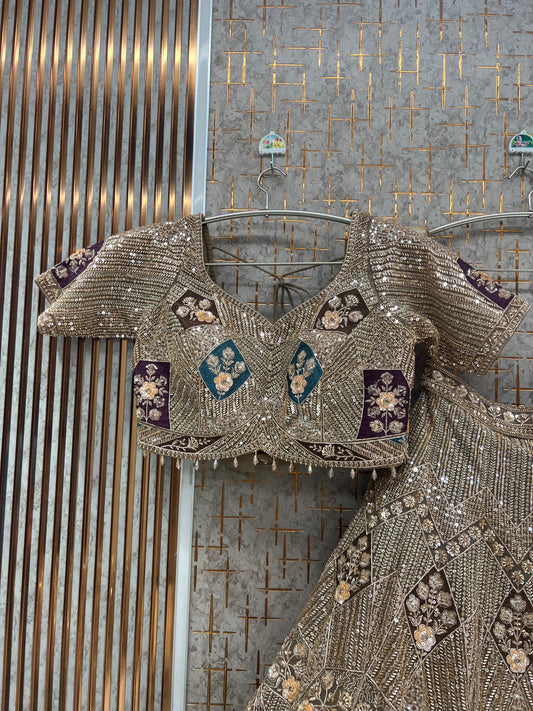 Lovely beige golden Crop Top Lehenga