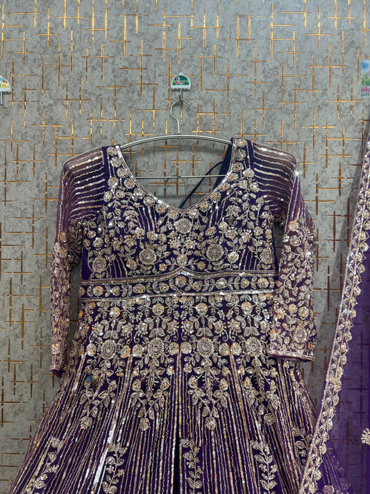 Purple long peplum Dress Farshi Gaharara Dress Special