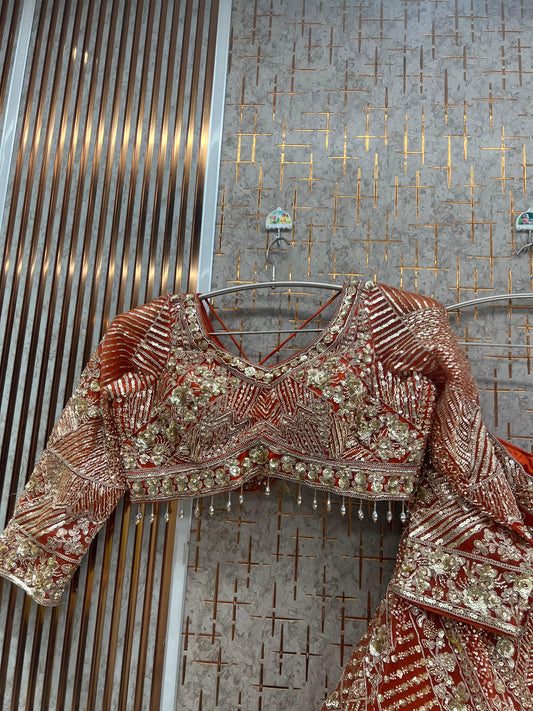 Orange Crop Top Lehenga