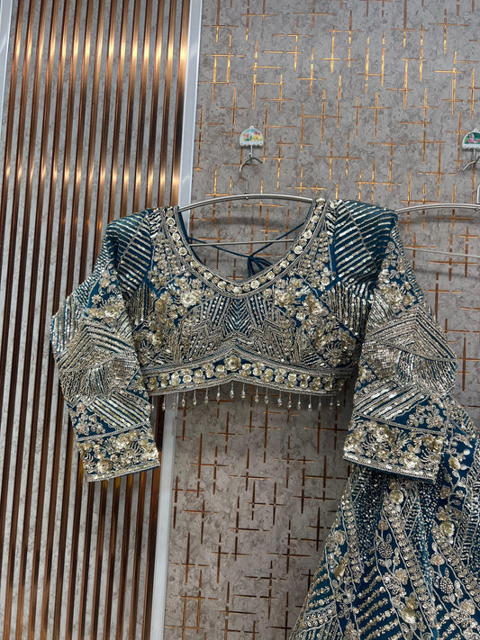 Blue Crop Top Lehenga