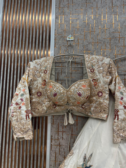 White birds deer Crop Top Lehenga