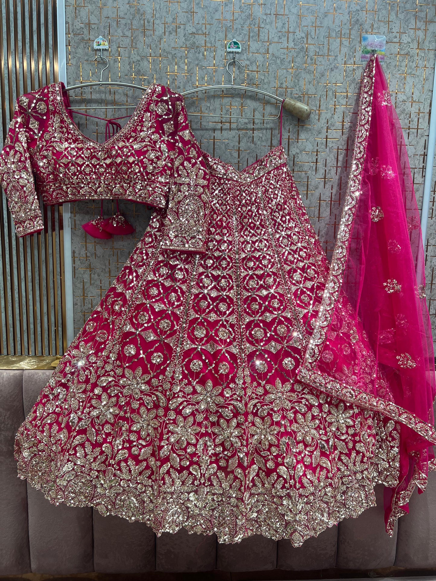 Blue beads work Crop Top Lehenga