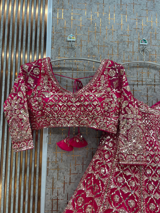 Rani Hot Pink beads work Crop Top Lehenga