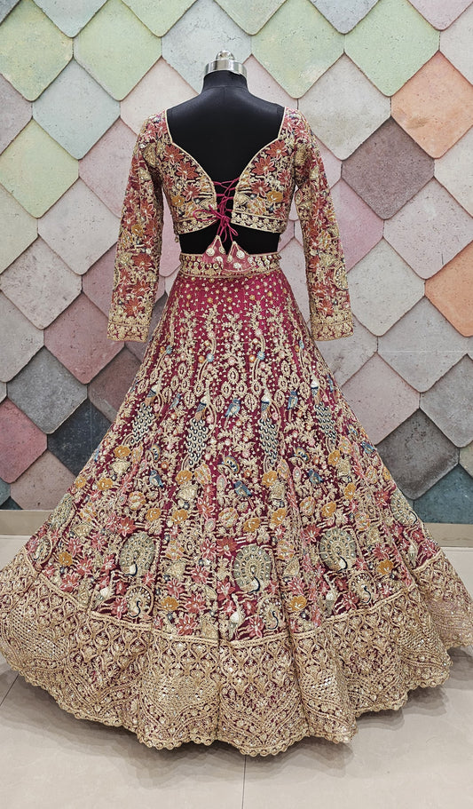 pink peacock Crop top Lehenga