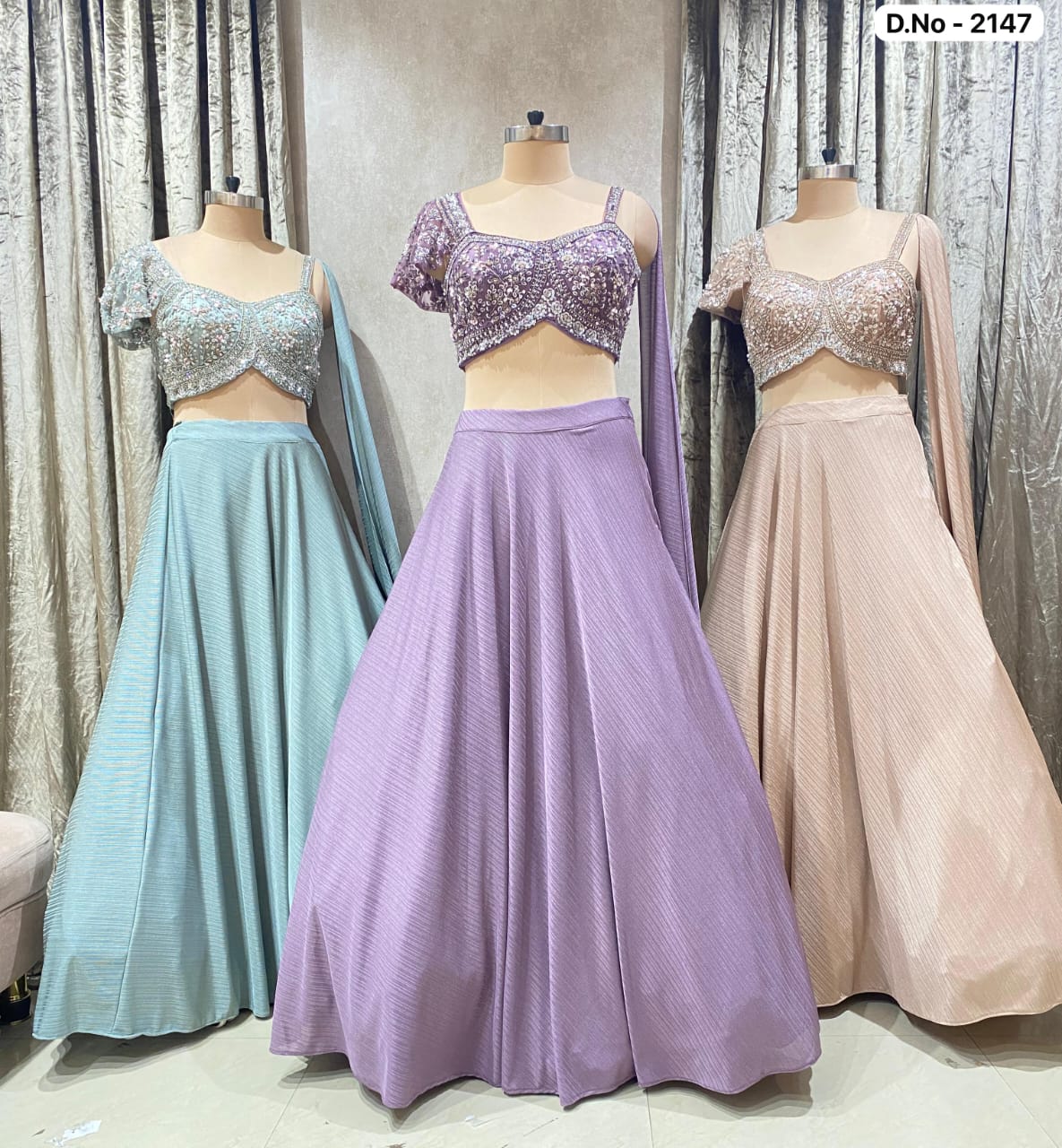 Lavender blue peach crop top lehenga