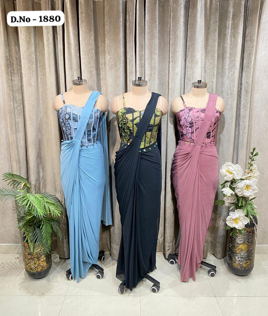 Baby pink Sky blue black Drape Saree dress