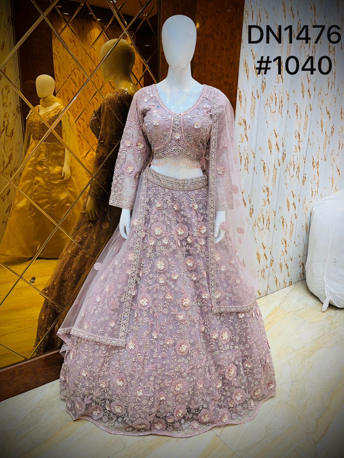Lavender Pink Crop Top Lehenga