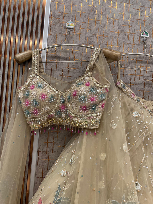 Golden beige pdp Crop Top Lehenga
