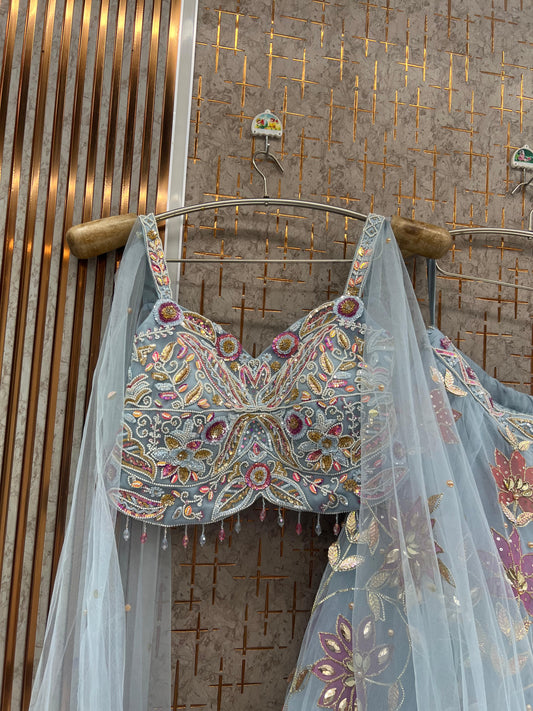 Sky blue pdp Crop Top Lehenga