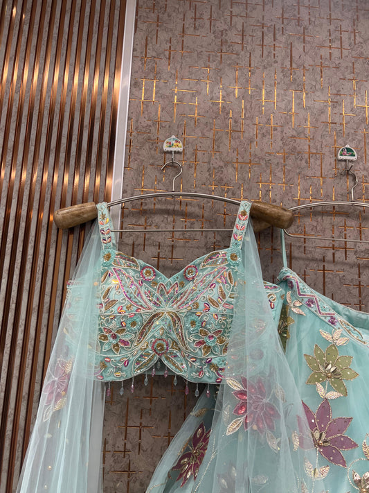 Aqua green Sky blue pdp Crop Top Lehenga