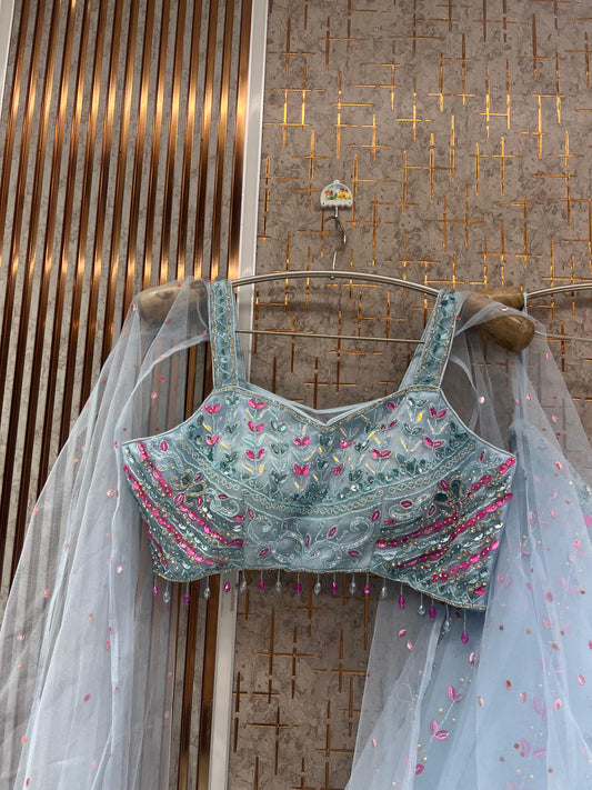 Blue pdp Crop Top Lehenga