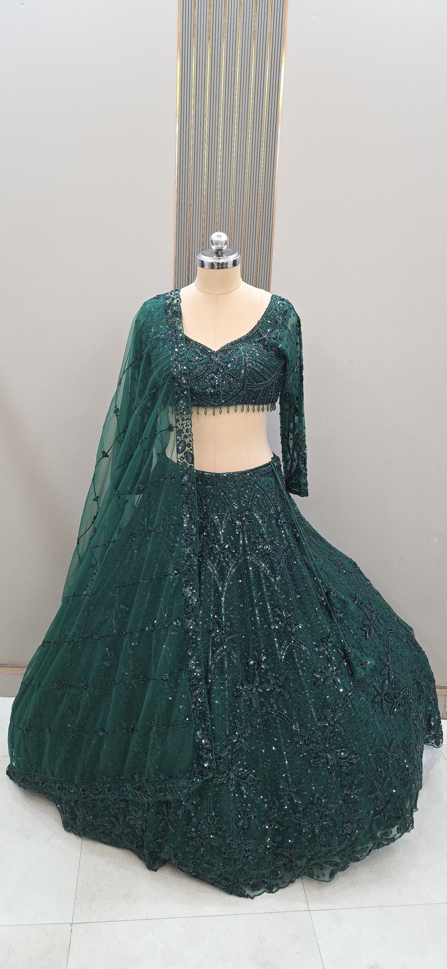 Red monotone Crop top Lehenga