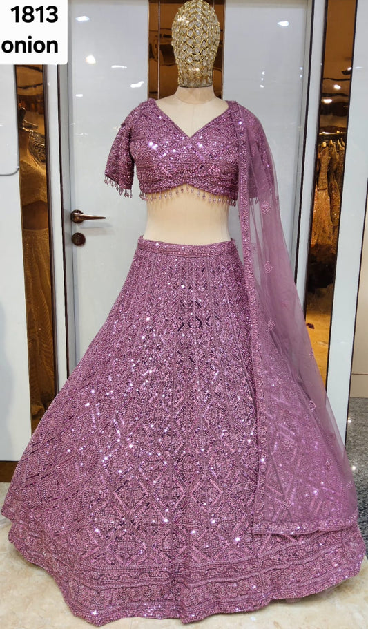 Pink blue purple grey silver monotone Crop top Lehenga