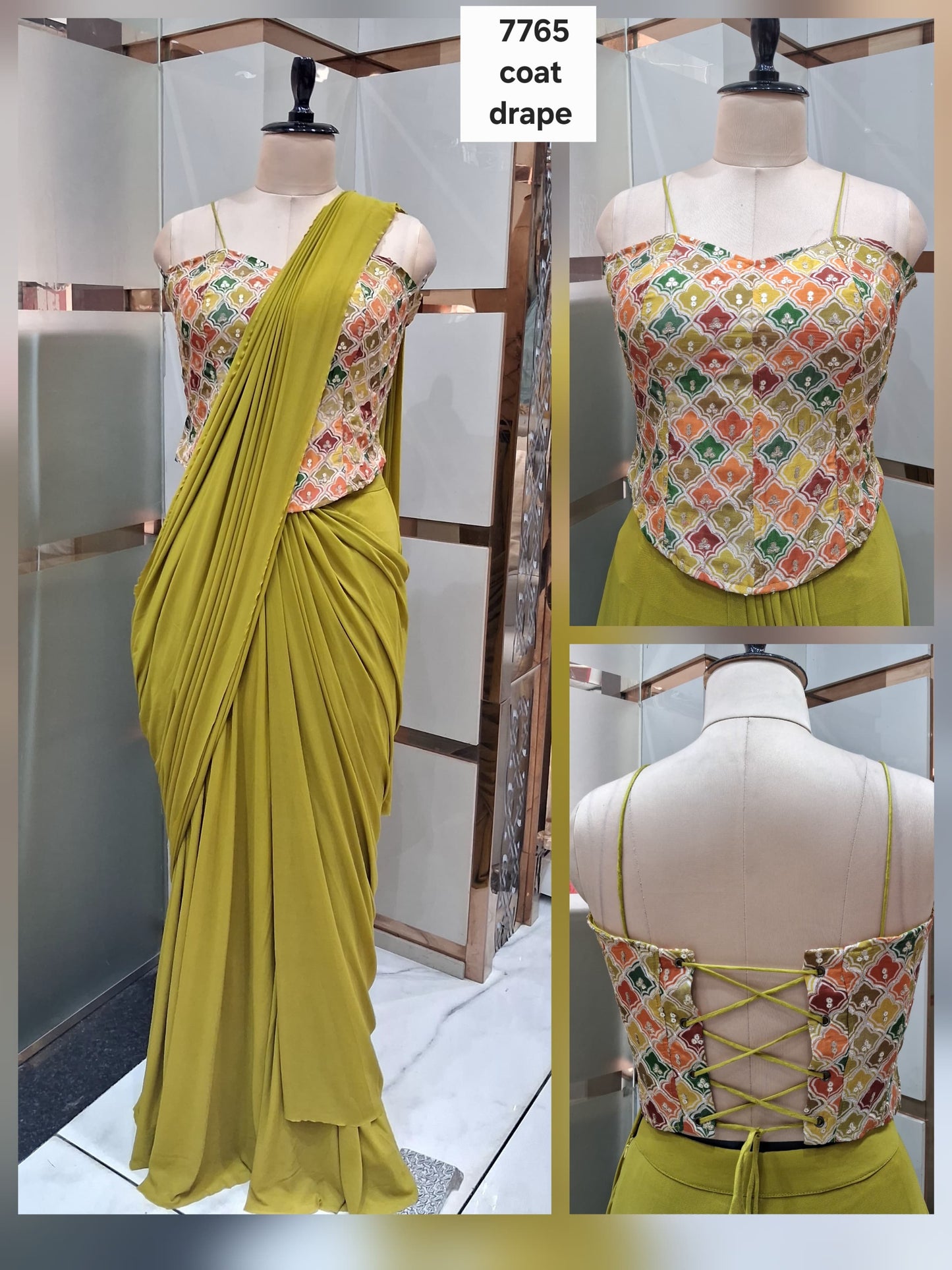 Yellow haldi mehendi drape saree dress