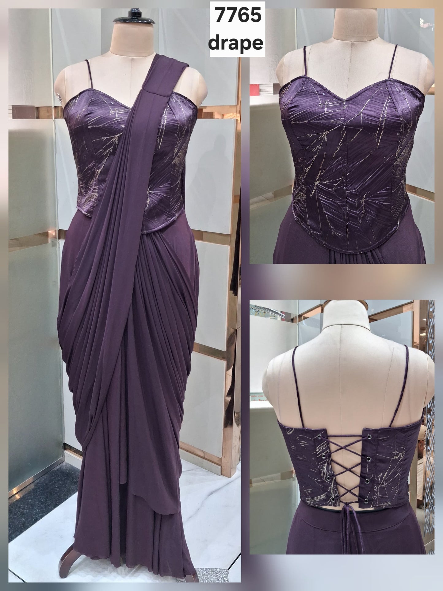 Purple drape saree dress