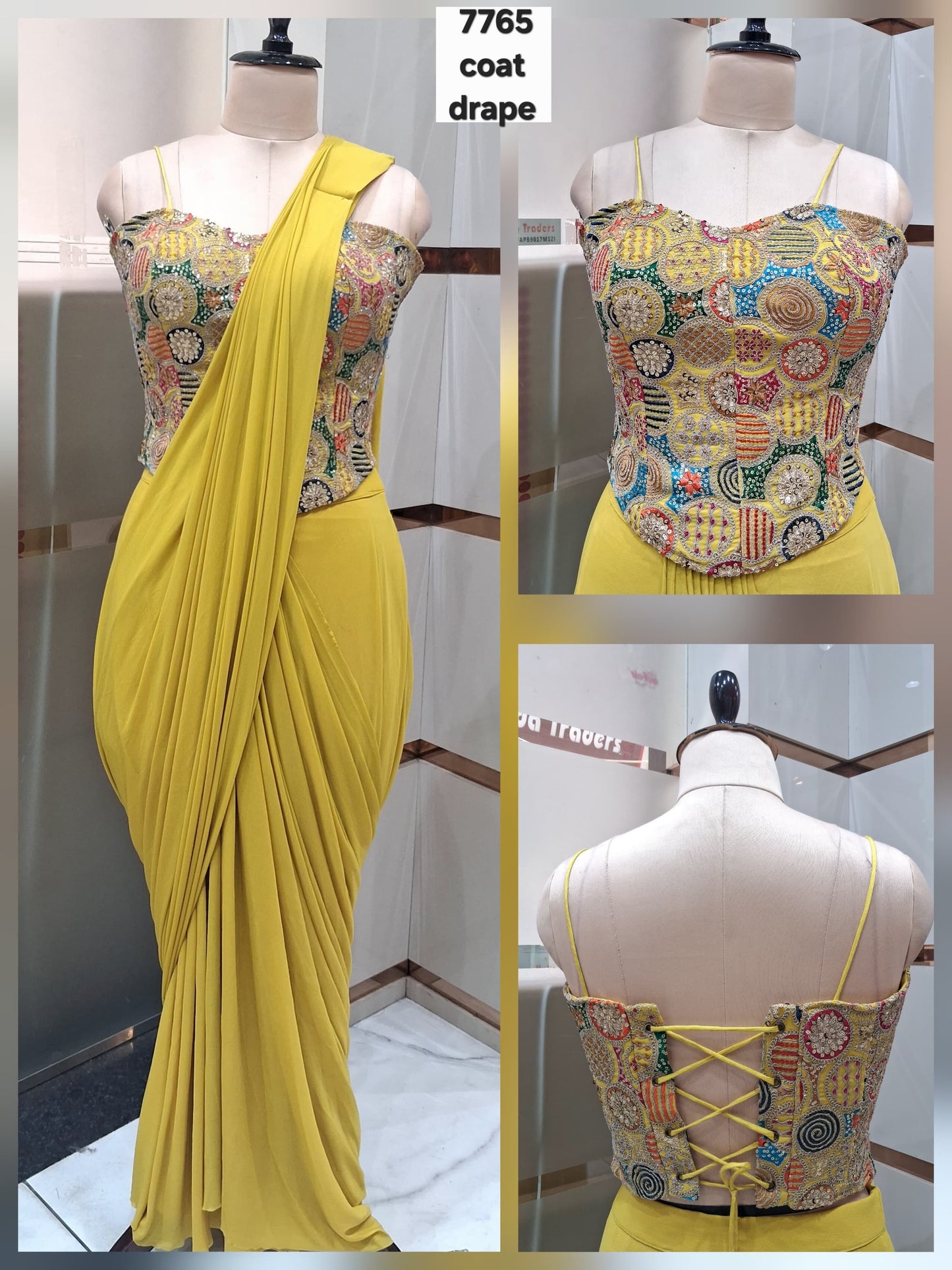 Yellow haldi mehendi drape saree dress