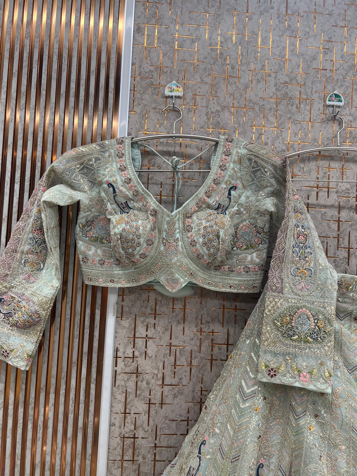 Sky Blue peacock Crop top Lehenga - Shopping World