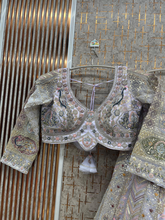 Sky Blue peacock Crop top Lehenga - Shopping World