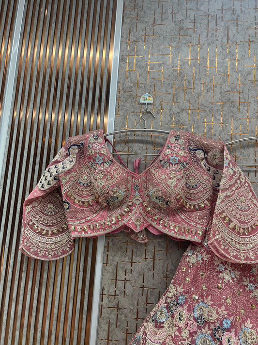 Pink viral peacock Crop top Lehenga - Shopping World